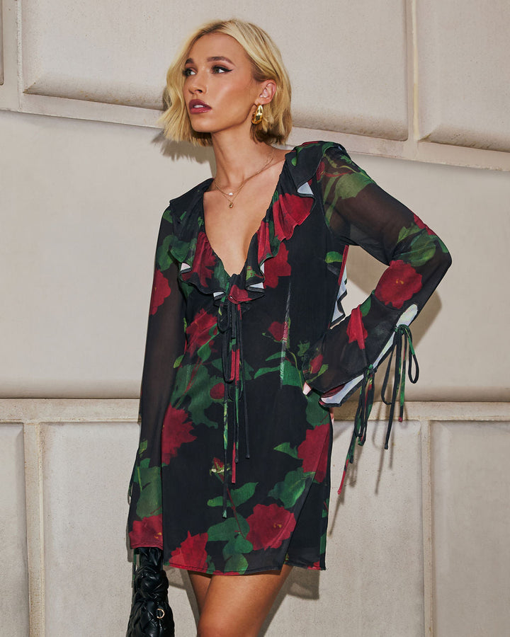 Sweet Romance Ruffle Floral Mini Dress Red Multi