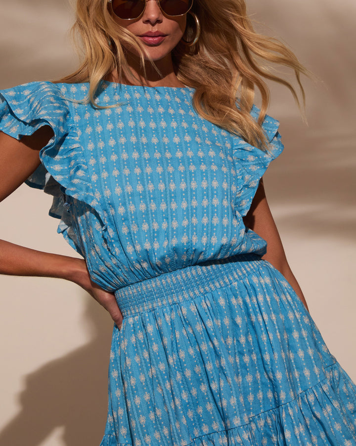 Everwild Fit And Flare Mini Dress Blue Ivory