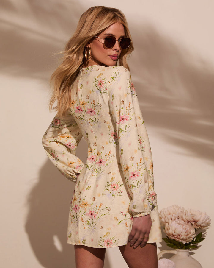 Flora Lane Linen Floral Mini Dress