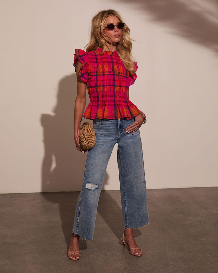 Starla Smocked Plaid Top