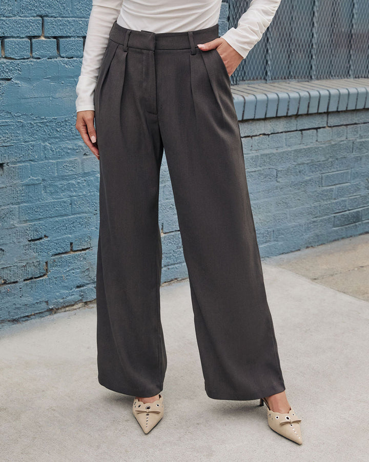 High Road Wide Leg Pleated Trousers Grey