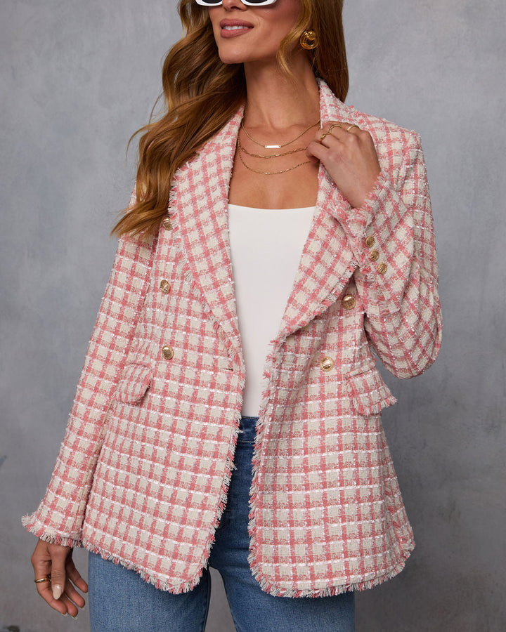 Darling Me Tweed Double Breasted Blazer Pink Multi