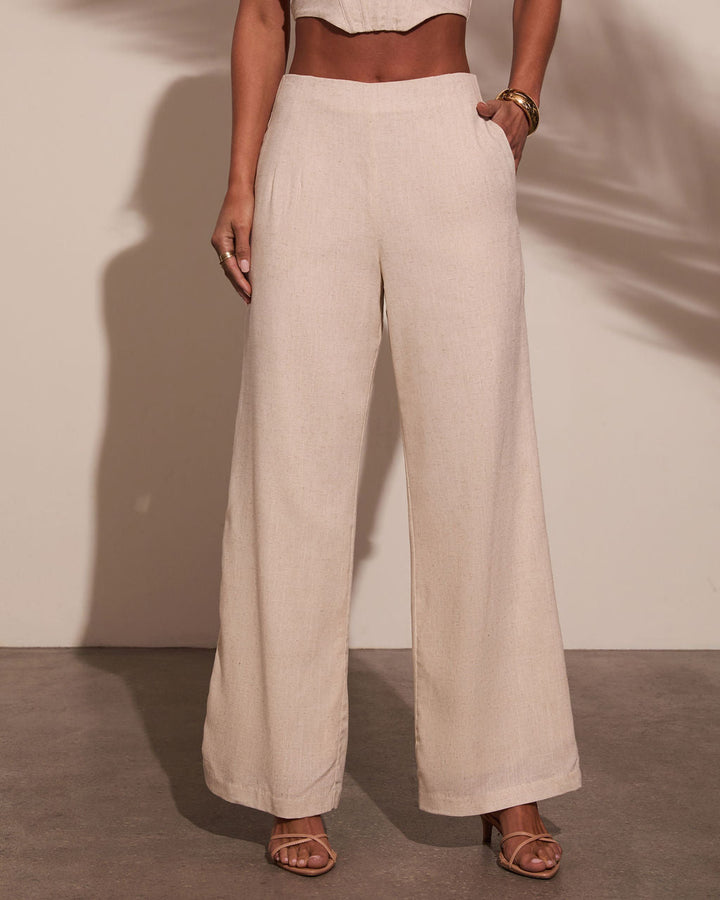 Melanie Wide Leg Linen Pants Oatmeal