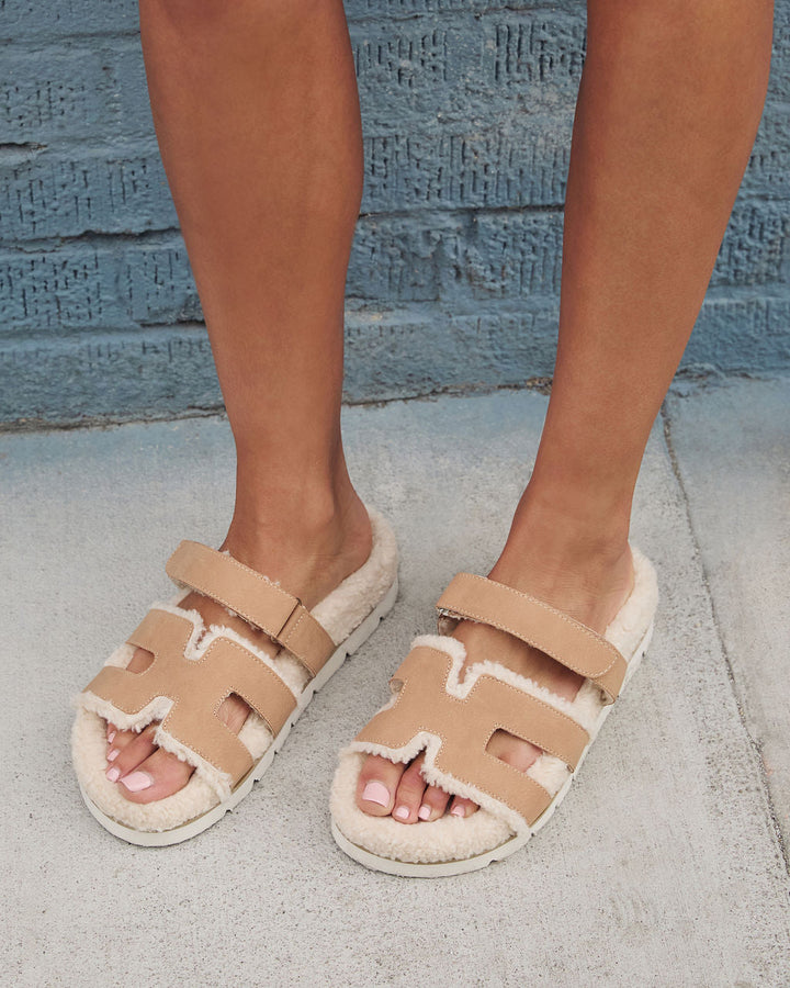 Adelene Sherpa Lined H-Strap Sandal Camel