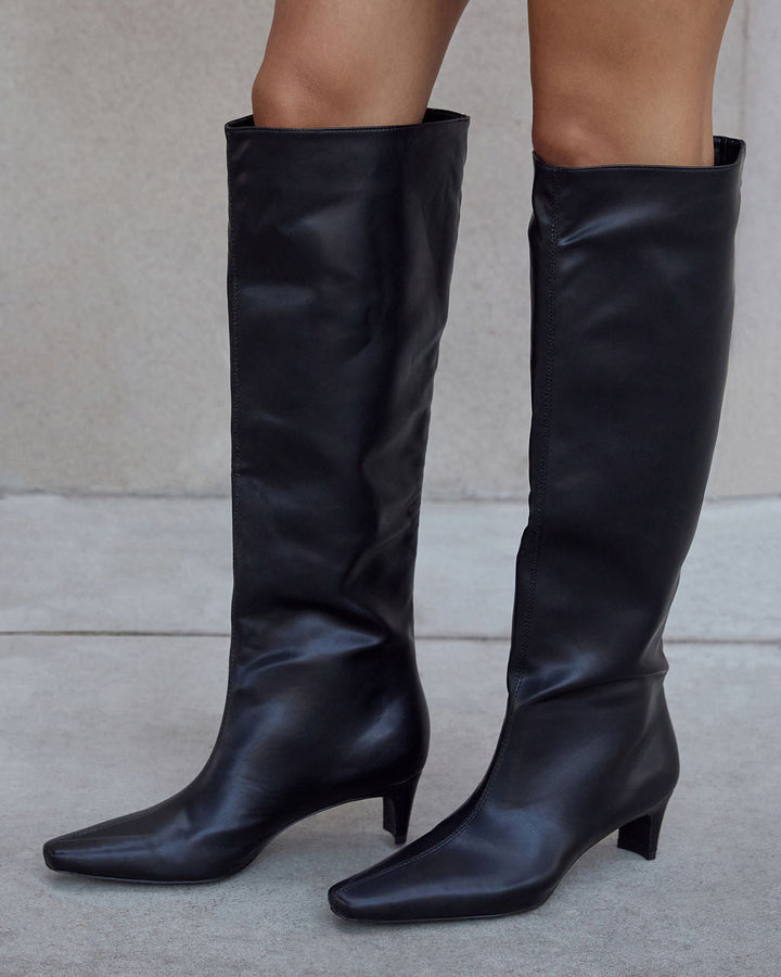 Divya Kitten Heel Knee High Boots Black