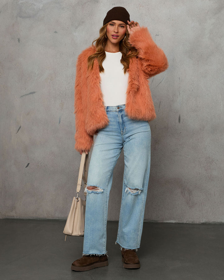 Warm Gather Faux Fur Coat Orange