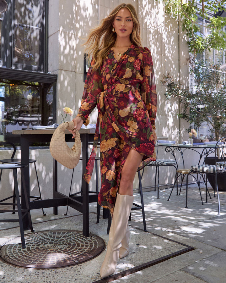Harvest Love Floral Print Wrap Midi Dress Multi