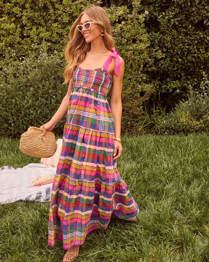 Izie Plaid Tiered Maxi Dress