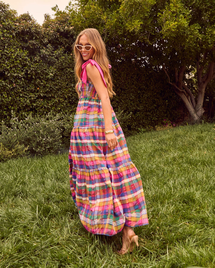 Izie Plaid Tiered Maxi Dress