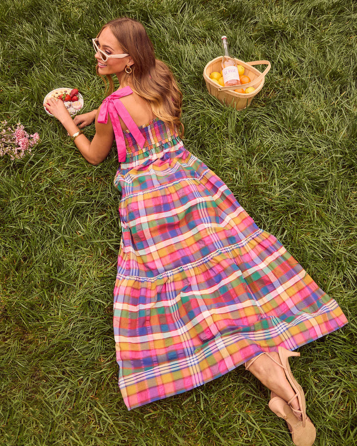 Izie Plaid Tiered Maxi Dress
