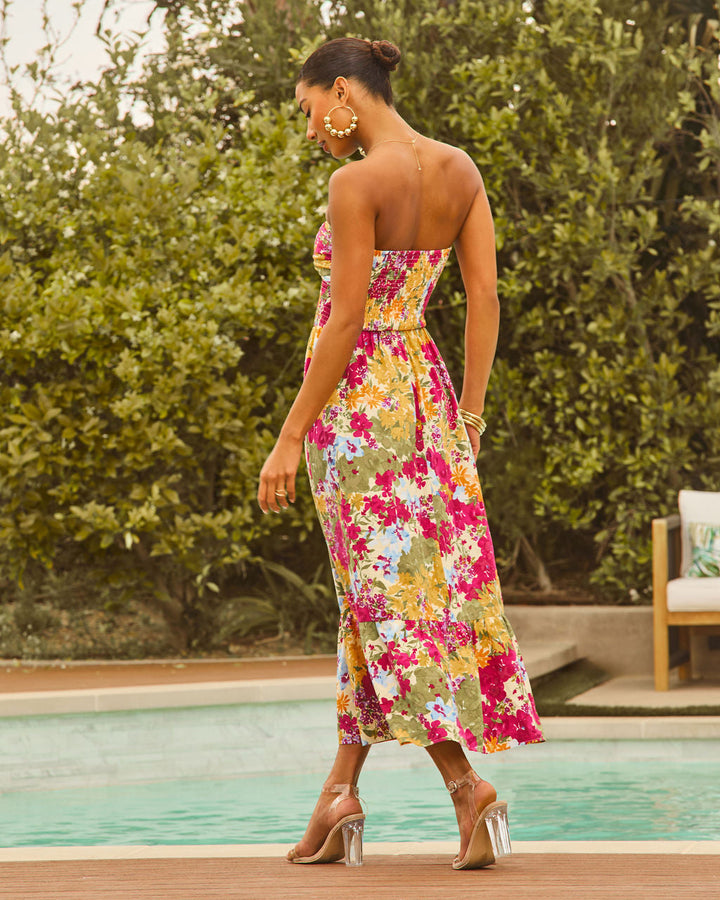 Lynelle Strapless Floral Smocked Midi Dress