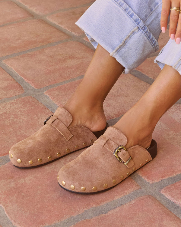 Telliah Faux Suede Studded Mule Latte