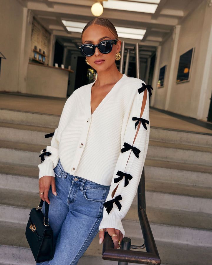 Sweet Darling Bow Embellished Cardigan Cream