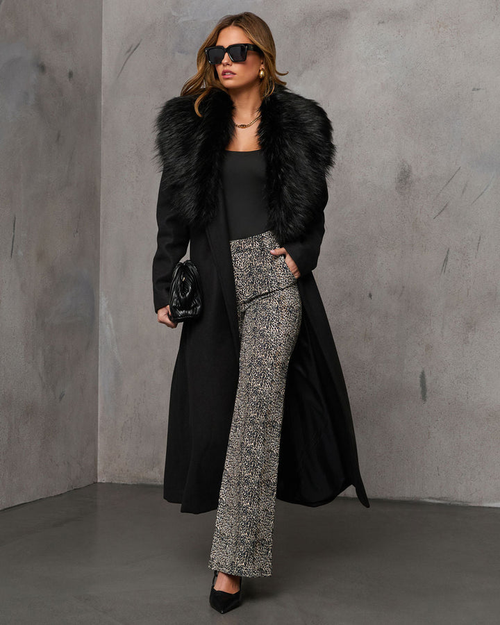 Frederica Pocketed Faux Fur Collar Coat Black