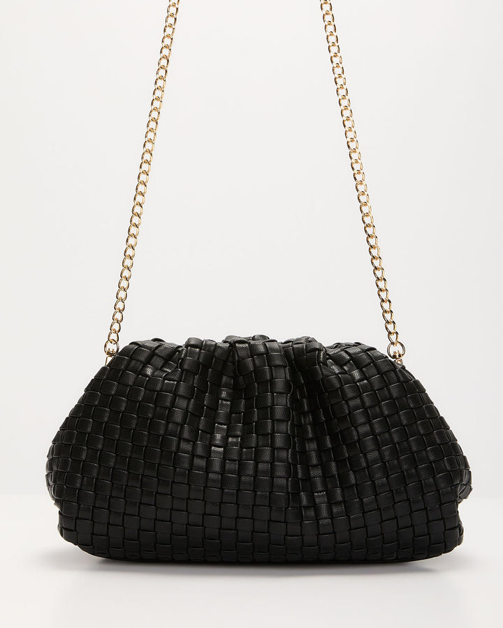 Janice Woven Leather Pouch Clutch