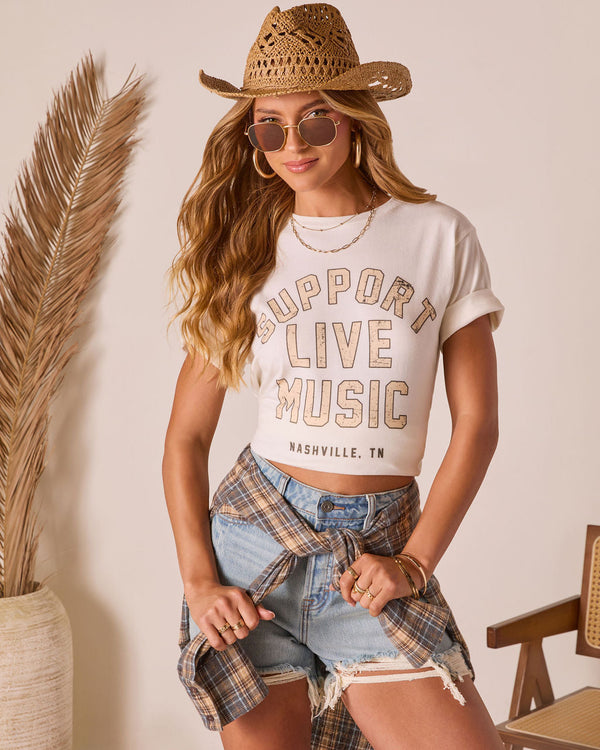 Support Live Music Short Sleeve Graphic Tee Natural