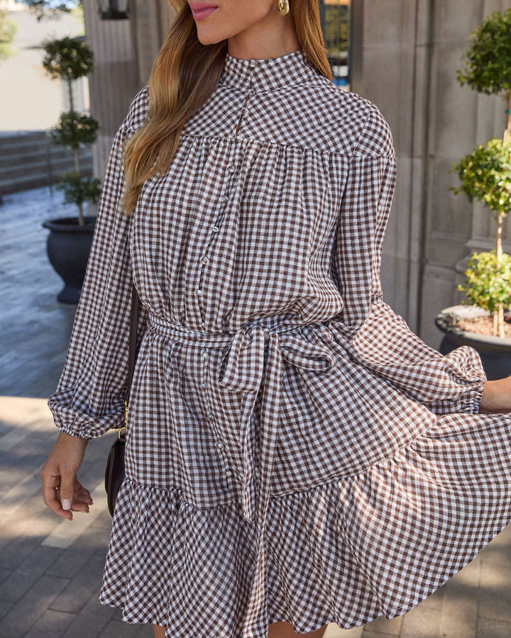 Sweet Autumn Plaid Waist Tie Mini Dress