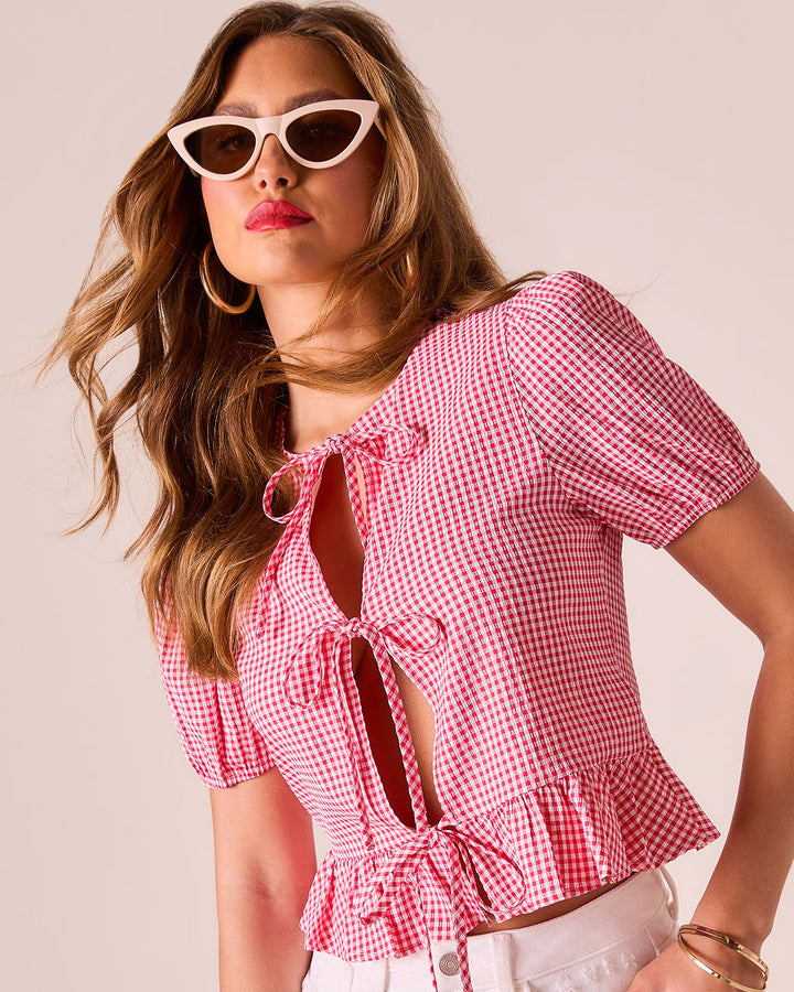 Nightingale Gingham Front Tie Top Red