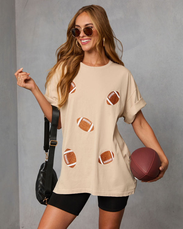 Stadium Shine Oversized Football Graphic Tee Taupe
