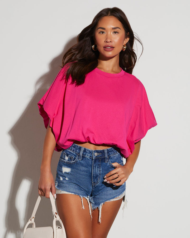 Kaylee Bubble Hem Cotton Crop Top Fuchsia