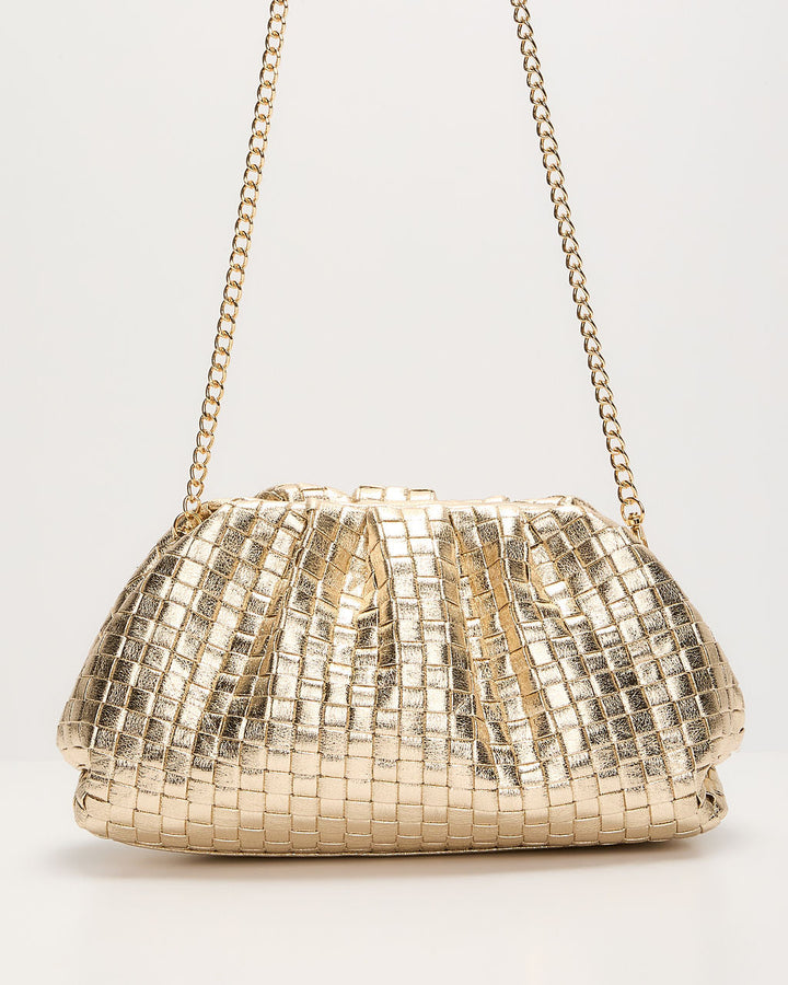 Janice Woven Leather Pouch Clutch