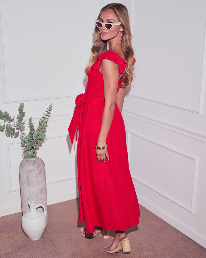 Perfect Date Cotton Tie Waist Midi Dress