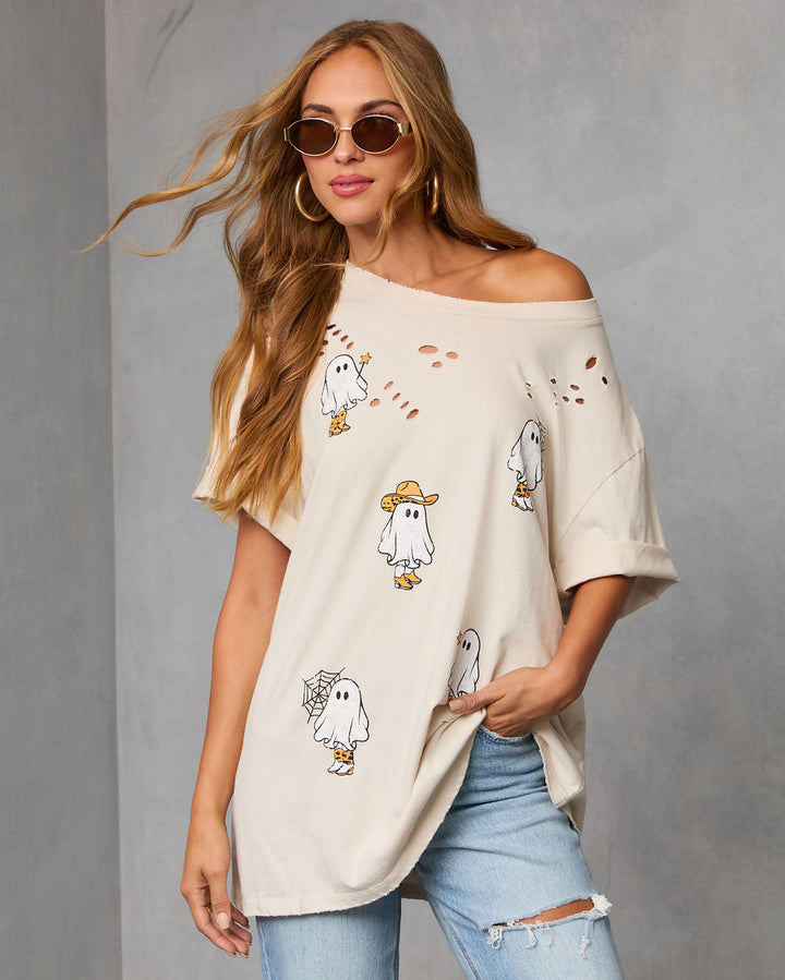Ghost Rider Distressed Oversized Graphic Tee Cream