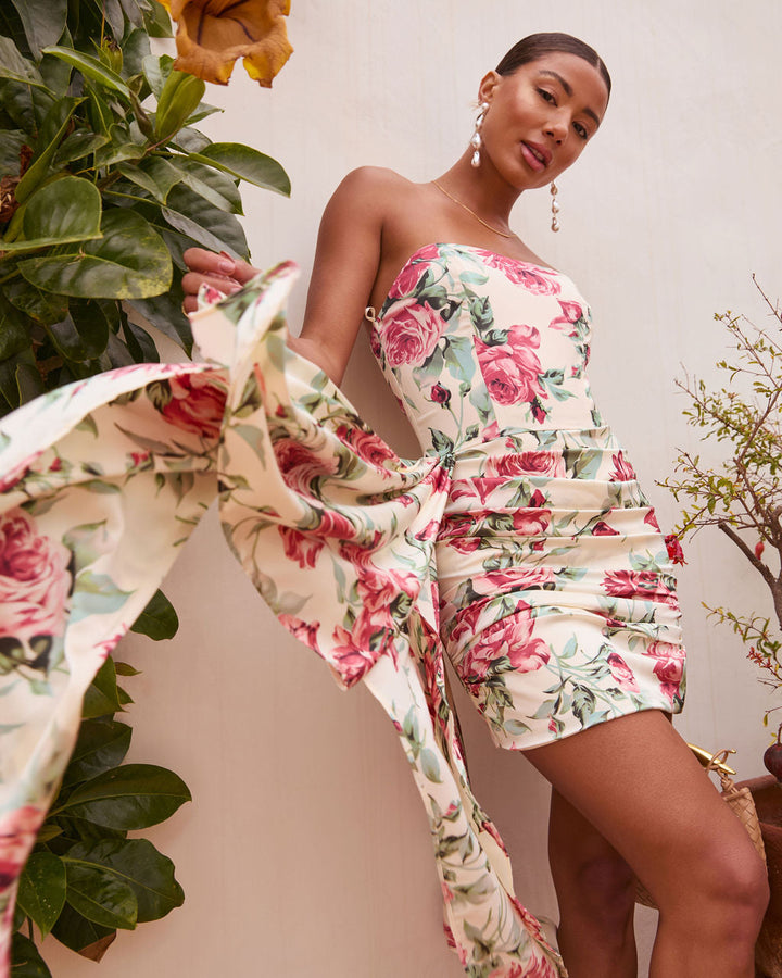 Piya Draped Satin Floral Mini Dress