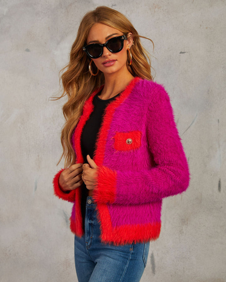 As If Fuzzy Two Tone Cardigan Fuchsia Multi