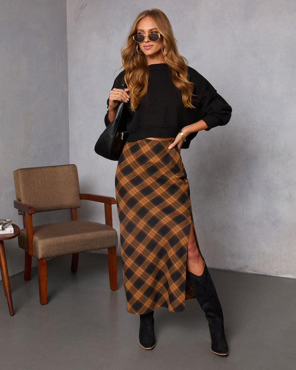 Autumn Chapter Plaid Maxi Skirt Mocha