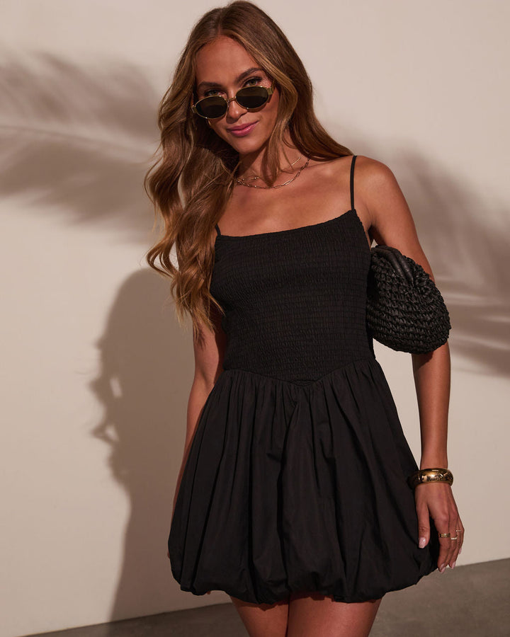 Sunset Glow Bubble Hem Mini Dress Black