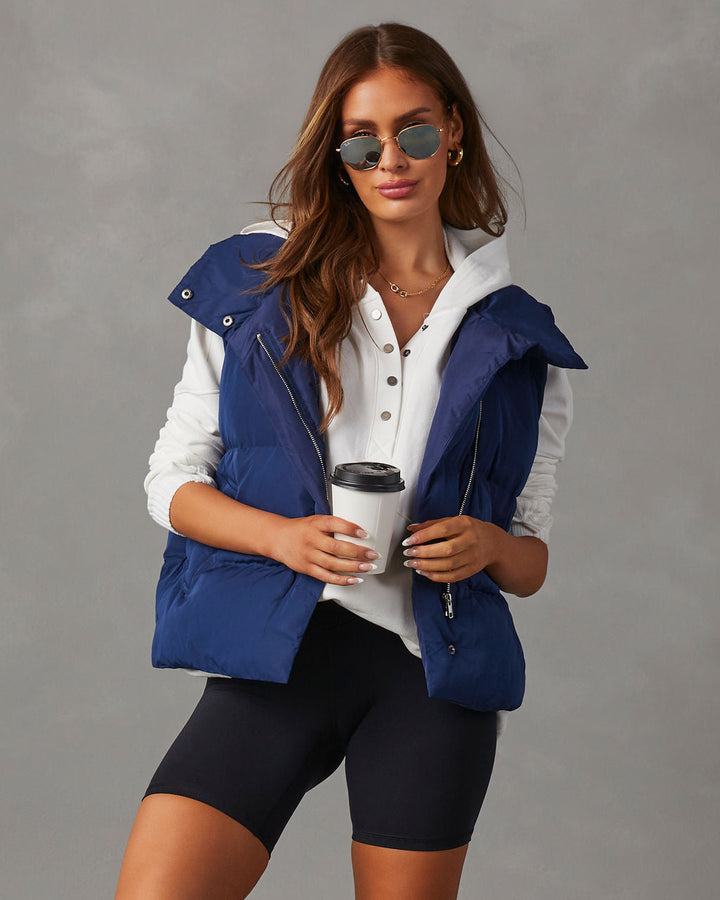 Anna Pocketed Puffer Vest Navy