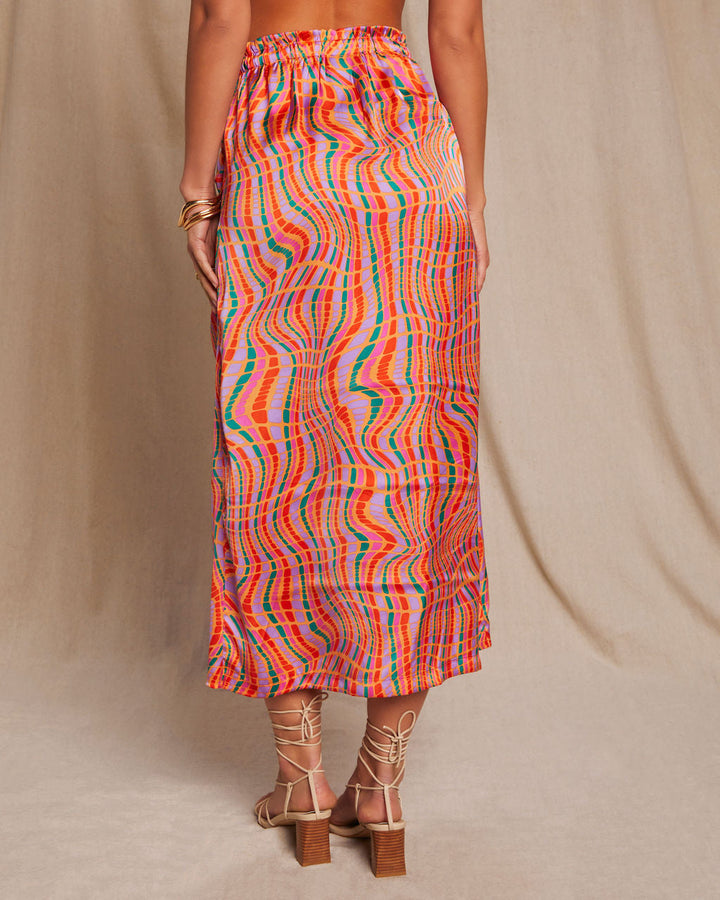 Imogen Satin Printed Tie Front Midi Skirt