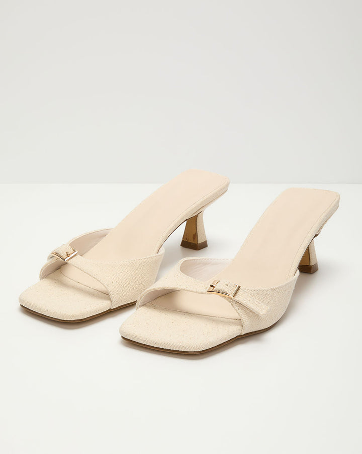 Ivy House Buckled Linen Kitten Heel