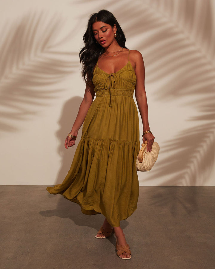 Riviera Romance Ruched Tiered Midi Dress