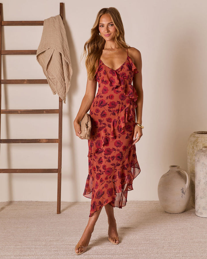 Garden Bliss Floral Tiered Midi Dress