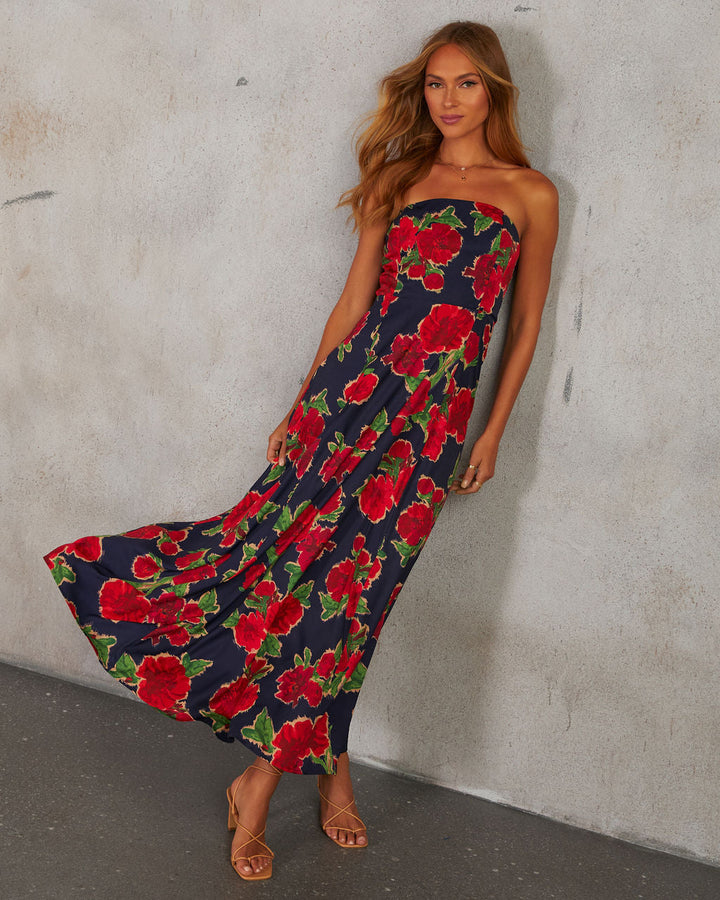 Getaway Garden Strapless Floral Print Maxi Dress