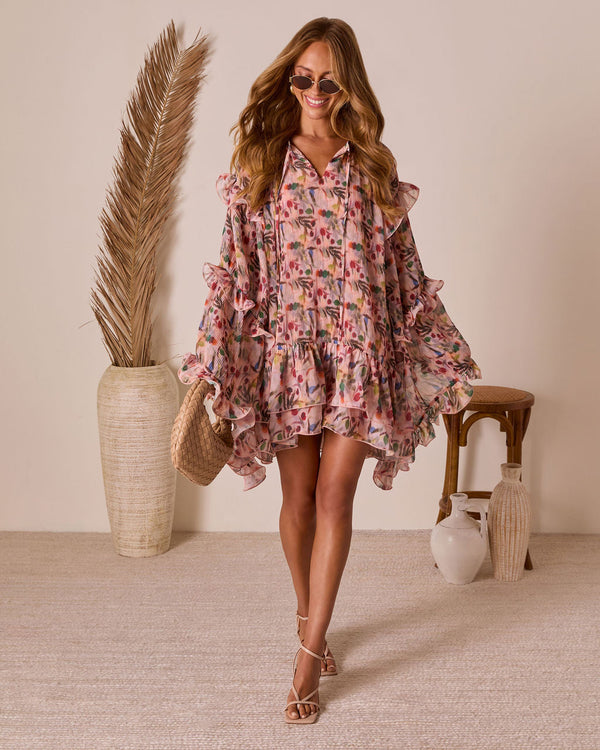 Melodic Ruffle Mini Dress Pink Multi