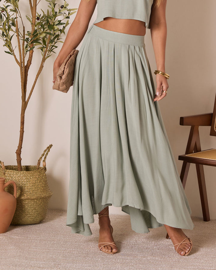 Fresh Breeze Asymmetrical Hem Maxi Skirt Mint