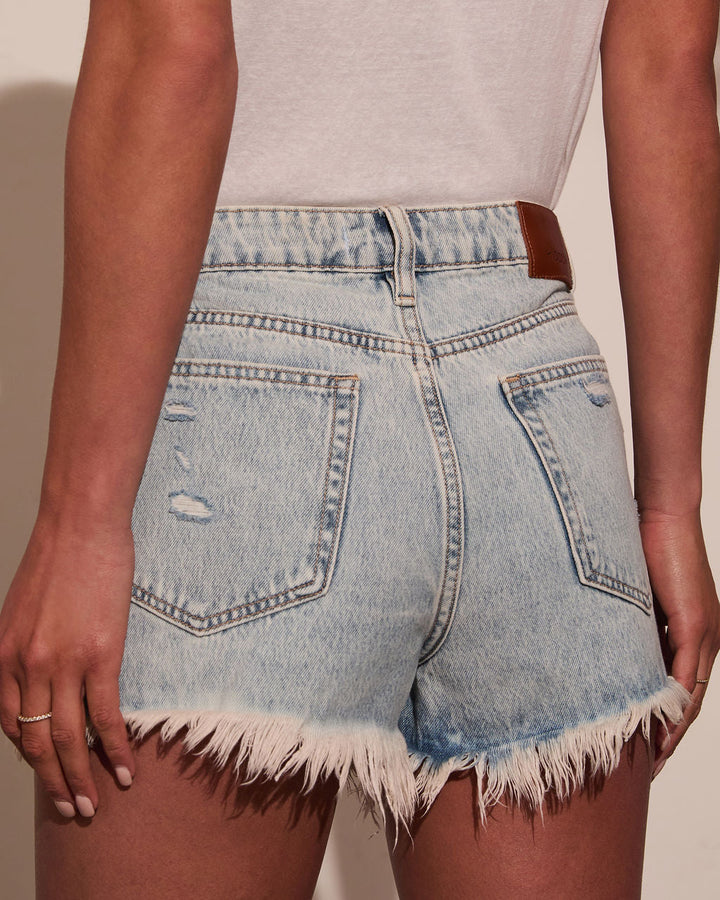 Heather High Rise Cut Off Denim Shorts