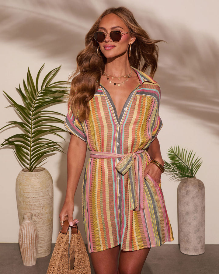 Sunshade Waist Tie Mini Shirt Dress