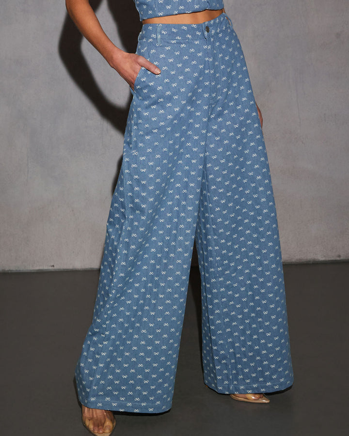 Tied In Love Bow Wide Leg Jeans Light Denim