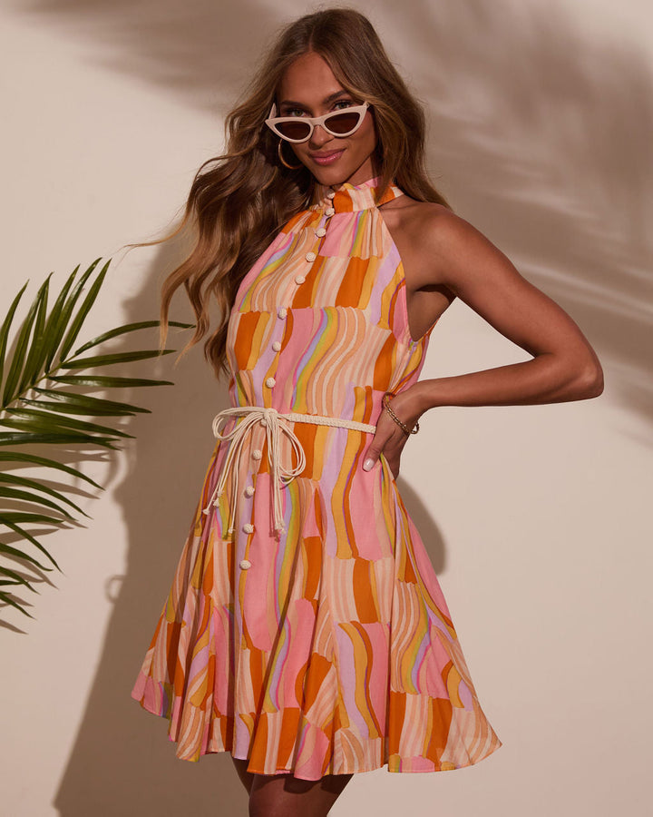 Zena Abstract Belted Mini Dress