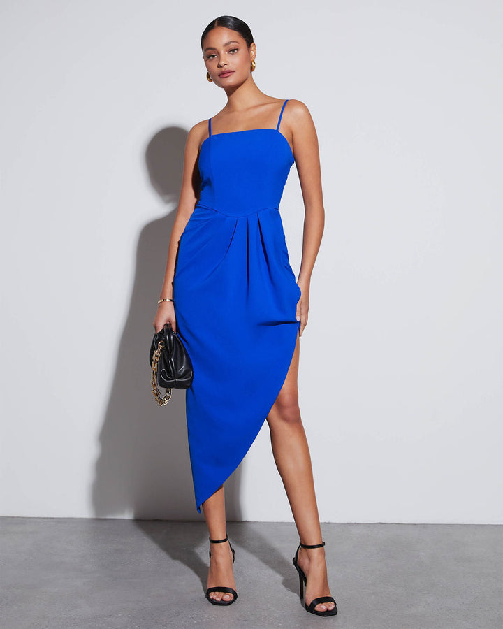 Cozart Asymmetrical Hem Midi Dress Royal Blue