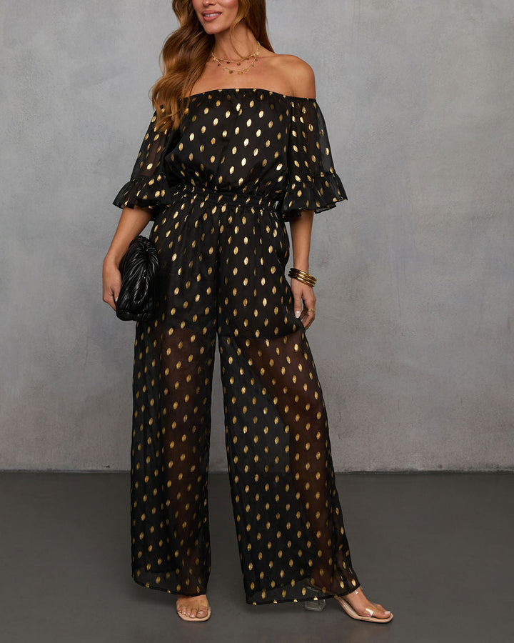 Heartfelt Chiffon Off Shoulder Jumpsuit Black