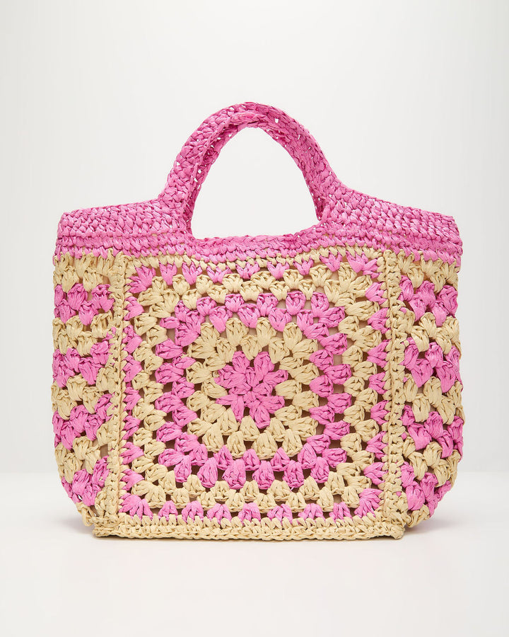 Summer Rose Geometric Straw Tote Bag