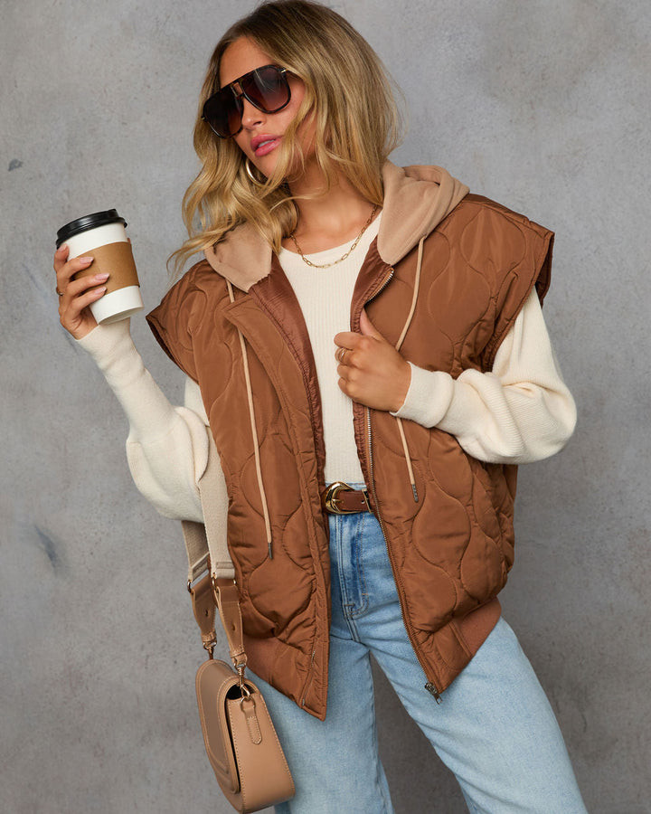 Fall And Forever Hooded Puffer Vest Tan