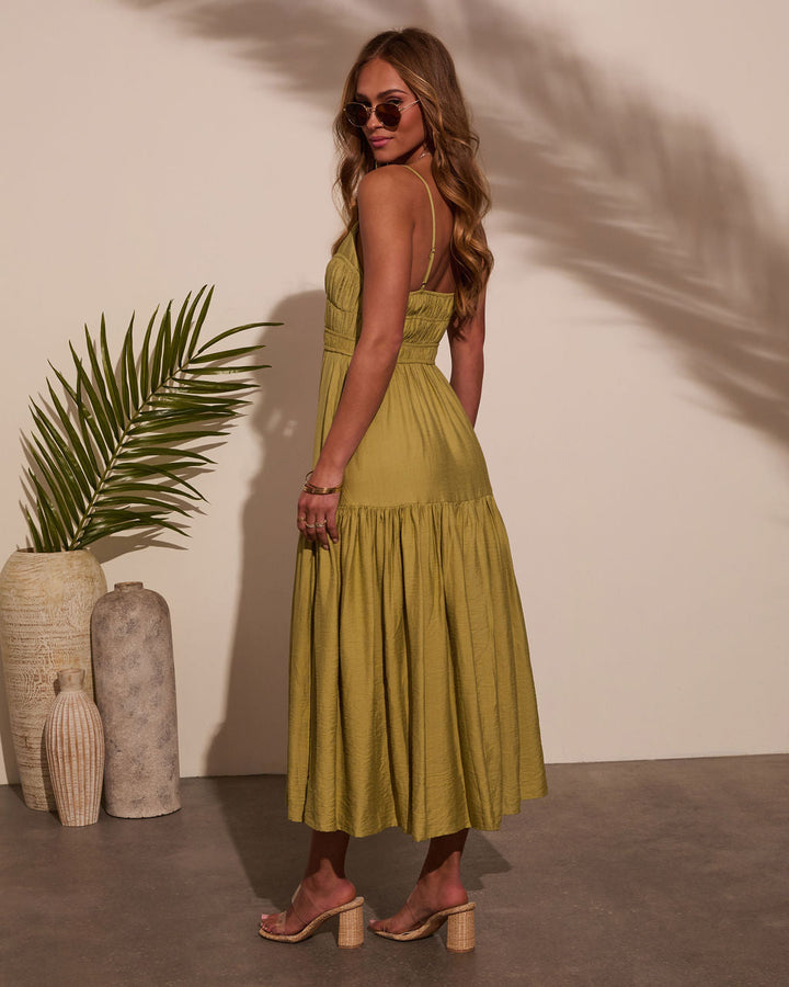 Riviera Romance Ruched Tiered Midi Dress