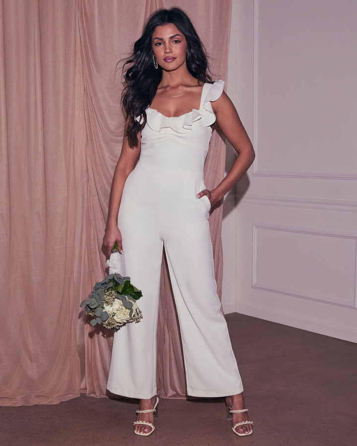 Love Lasts Ruffled Neckline Jumpsuit