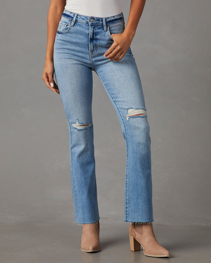 Auggie Super Stretch High Rise Distressed Flare Jeans